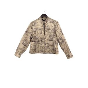 Chicos‎ Silk Geometric Embroidered Zip Jacket Champagne Gold Black Size 1 Medium